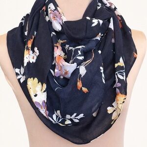 J.Jill Navy Floral Infinity Scarf Lightweight Sheer Fall Spring